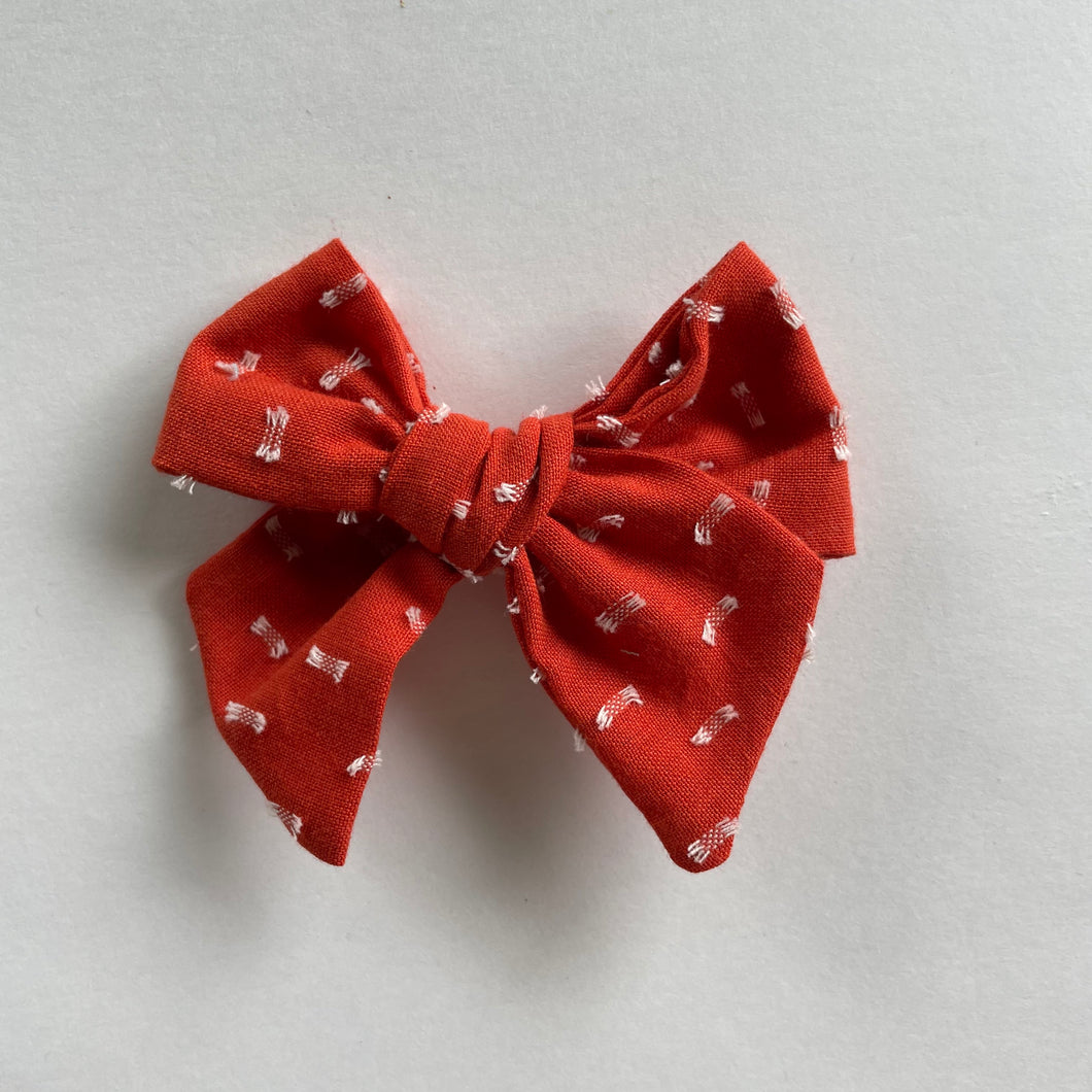 Burnt Red Swiss Dot Bow (4inch)